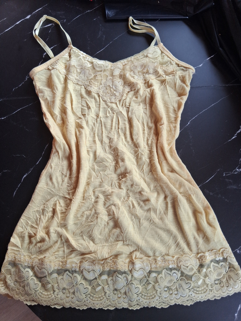 Y2k Lace Trim Slip Dress in Pale Yellow
